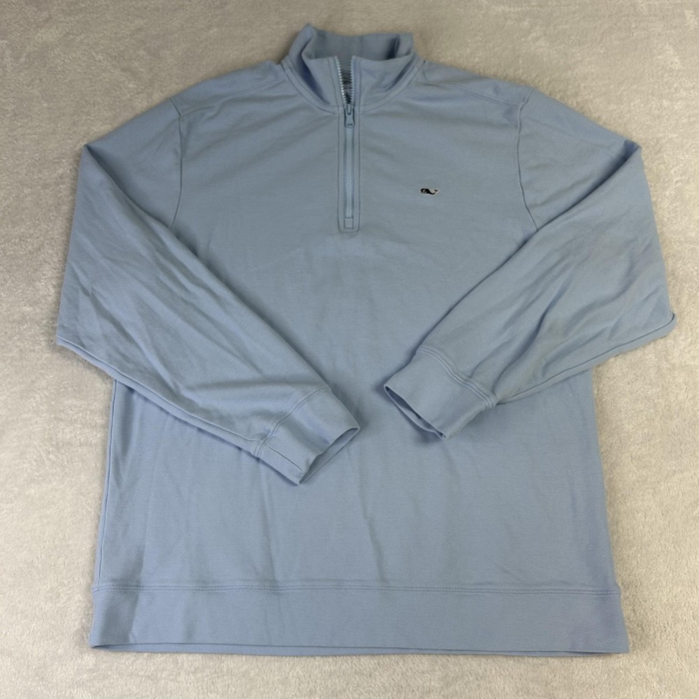 Vineyard Vines Pullover Mens L Blue 1/4 Zip Mock Neck 100% Cotton Long Sleeve
